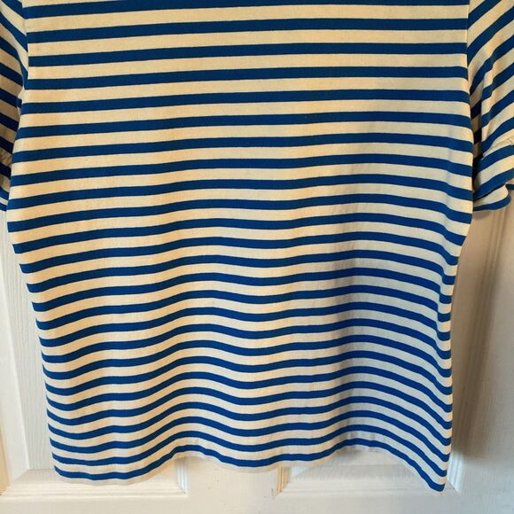 J. Crew Women’s Medium Blouse Top Short Sleeve Ruffled Striped Round Neck - Picture 8 of 10